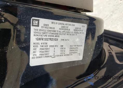 2007 Chevrolet Tahoe Lt from USA, damaged, VIN 1GNFK13027R251024